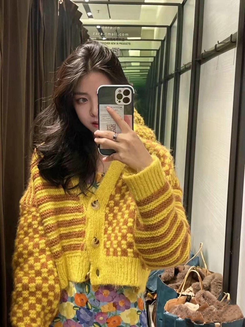 Áo khoác cardigan len dệt kim phối sọc, karo siêu hotttt
