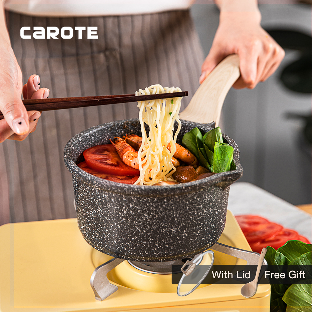 Nồi Quánh Chống Dính CAROTE® Essential Woody Saucepan 16/18cm Có Nắp Đậy Phù Hợp Cho Mọi Loại Bếp Bao Gồm Cả Bếp Từ