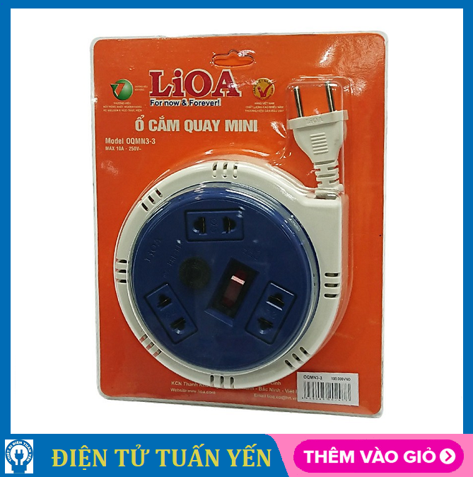 Ổ cắm quay LiOA OQMN3-3 10A dây dài 3M, công suất chịu tải 2200W, có CB bảo vệ quá tải - Hàng chính hãng