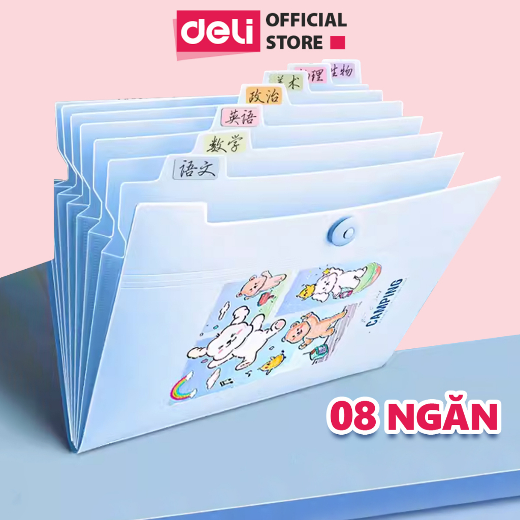 Cặp túi đựng tài liệu a4 deli file đựng tài liệu hồ sơ 8 ngăn túi hồ sơ