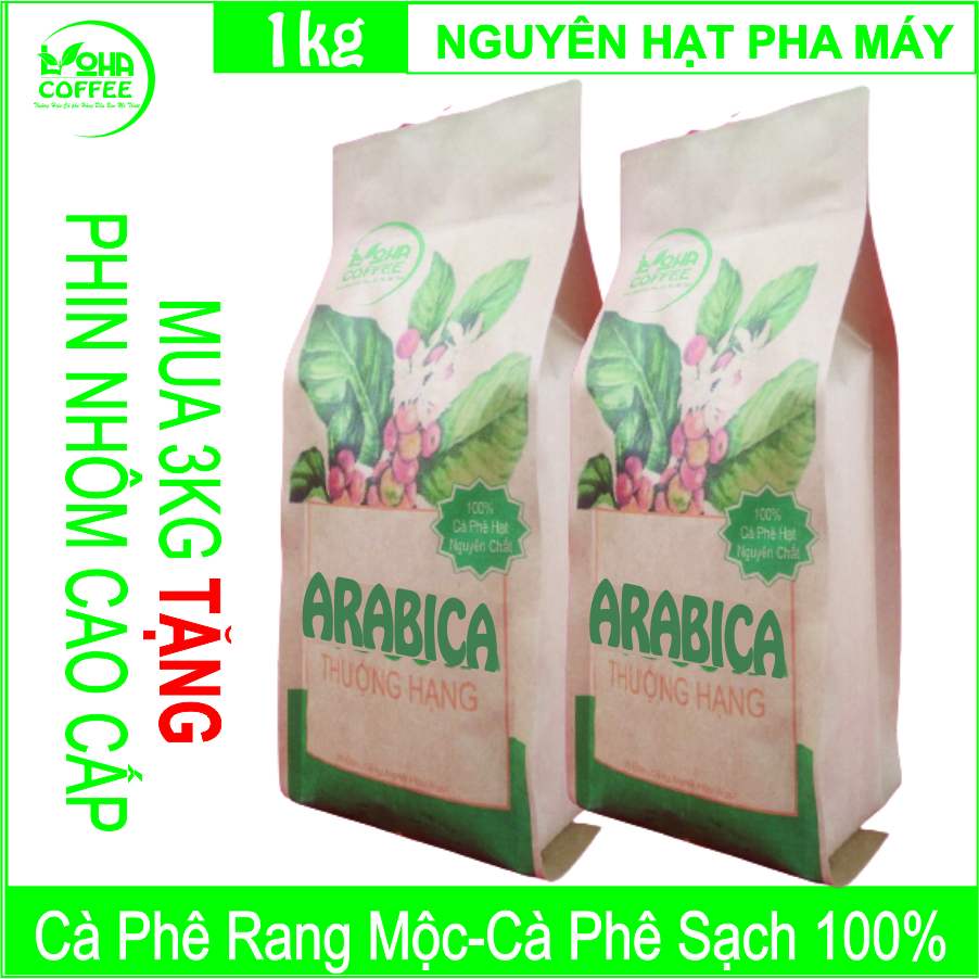 1kg cà phê hạt arabica đà lạt rang mộc dạng hạt pha máy -loha coffee
