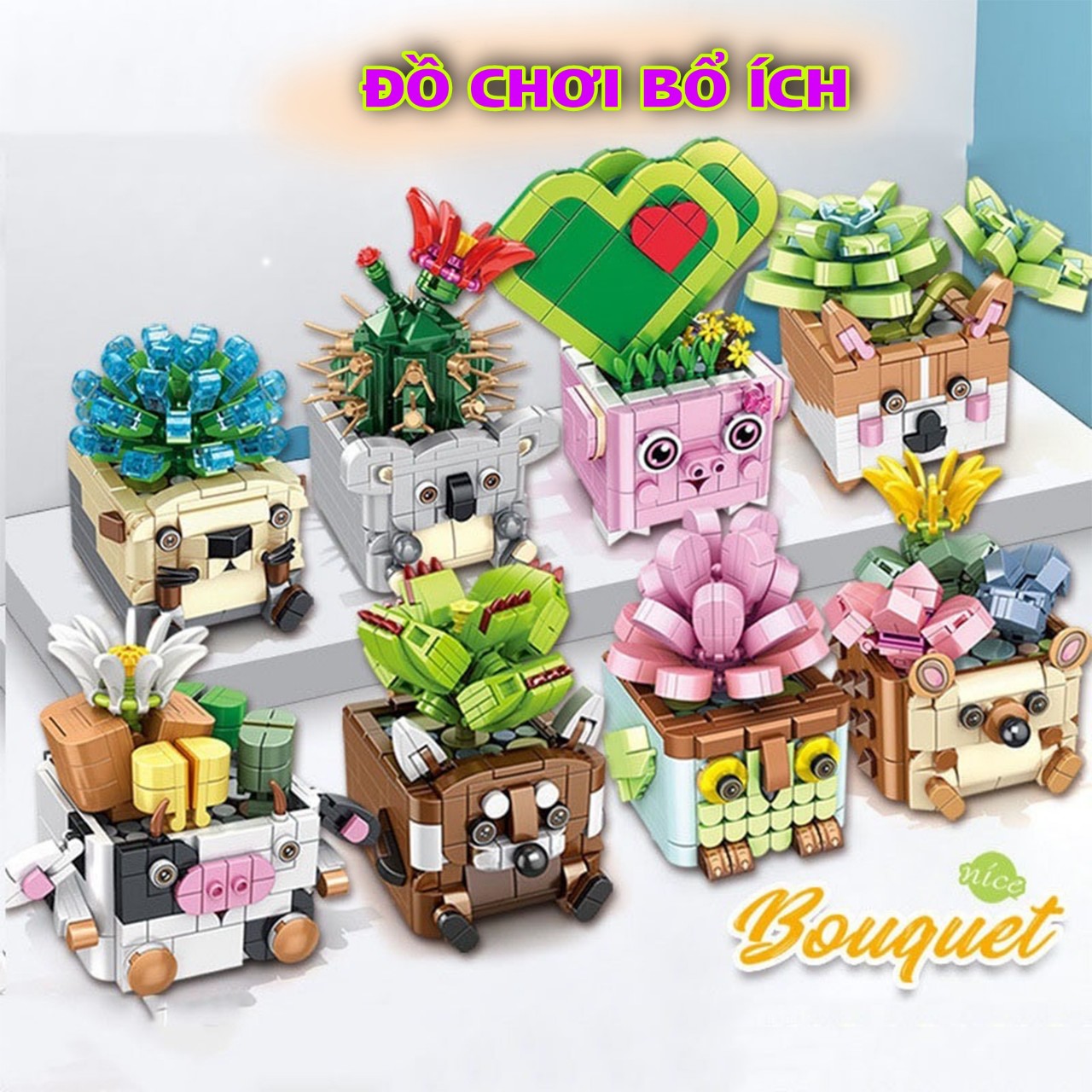 Bộ đồ chơi lắp ráp lego mô hình chậu hoa giúp bé thông minh