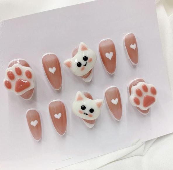 Nailbox hoạ tiết mèo cute 🍡🍡🍡 móng giả kèm keo dũa A224