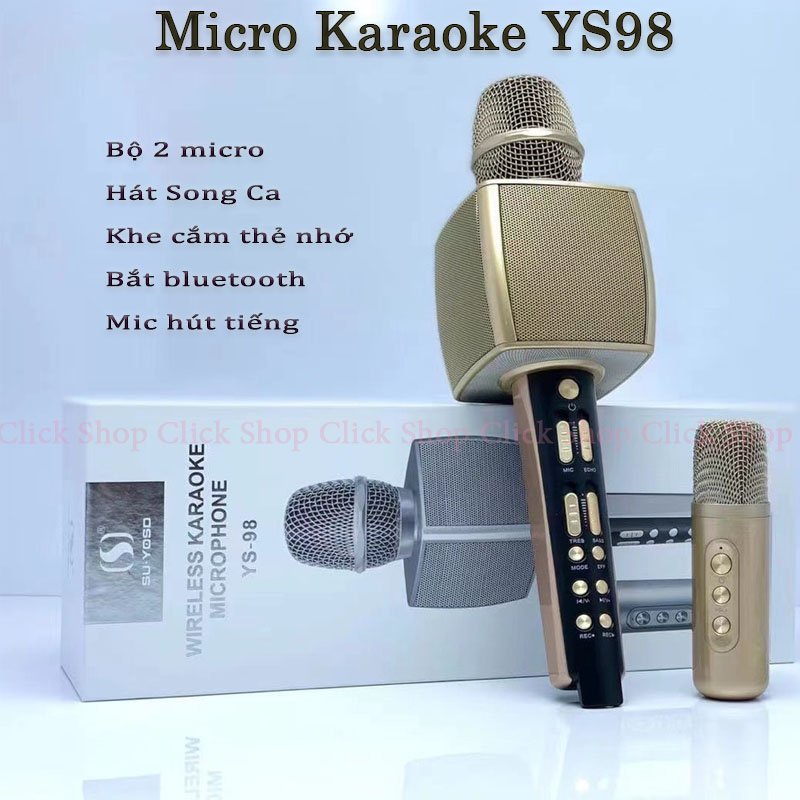 Bộ Mic Cầm Tay Bắt Bluetooth Hát Karaoke YS-98 Mới nhất kèm 1 Mic Hát Song Ca Cực Hay bảo hành 12 tháng