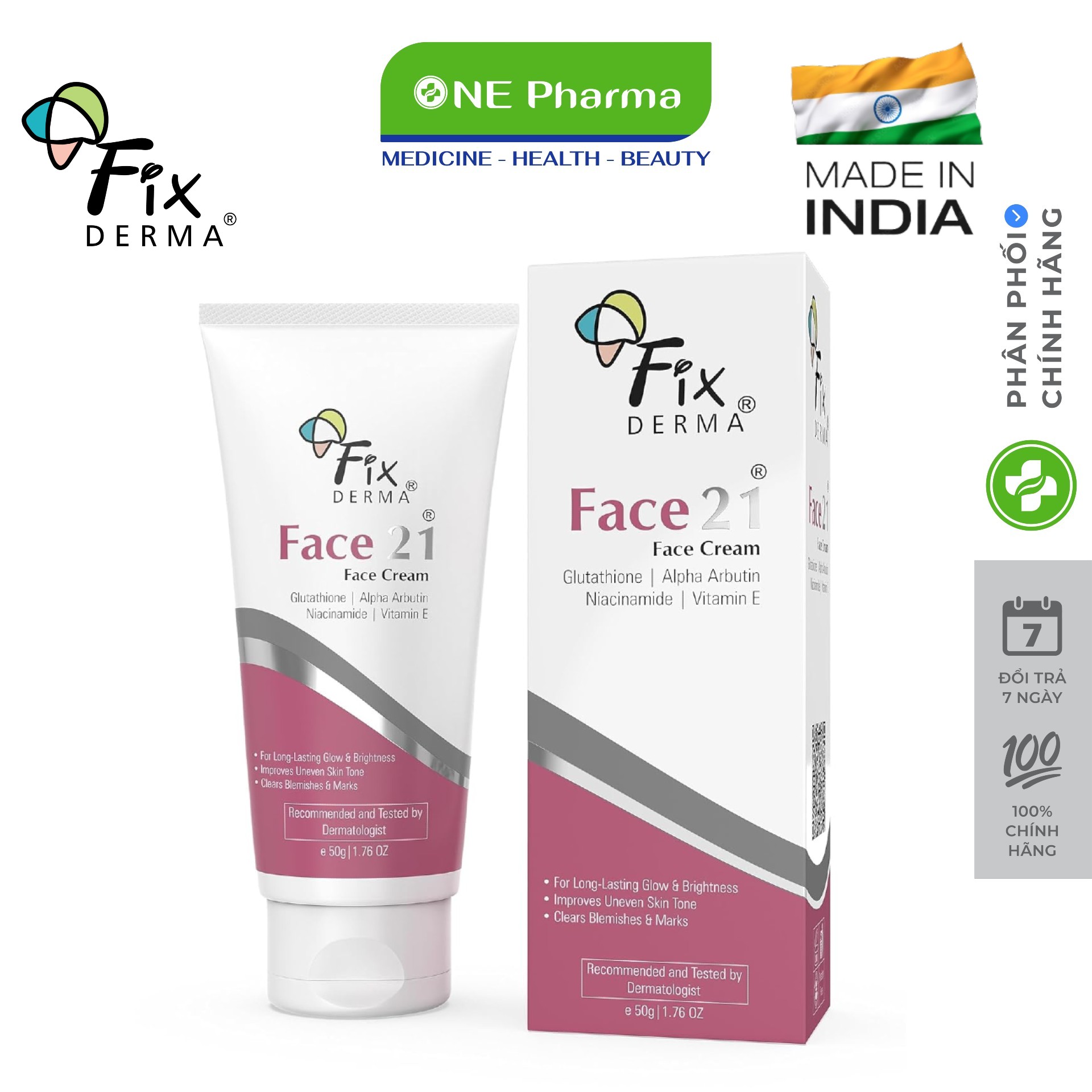 Kem dưỡng trắng sáng da fixderma face21 face cream giúp dưỡng ẩm, làm trắng và đều màu 50g