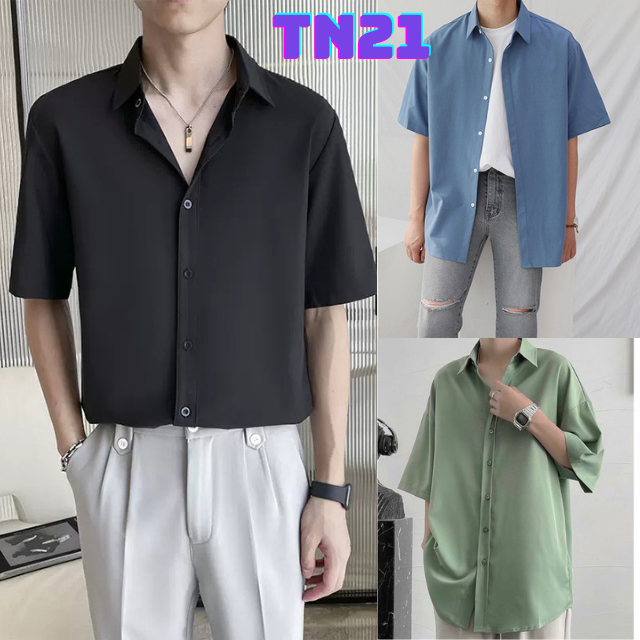 Áo sơ mi nam nữ rộng nhiều màu sơ mi tay ngắn chuẩn form Hàn Quốc vải lụa mềm mịn không nhăn Từ 40-90kg