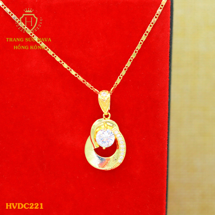 Dây Chuyền Nữ, Vòng Cổ Mặt Đính Đá Màu Trắng, Titan Xi Mạ Vàng Non 18k, 24k Cao Cấp (Không Bị Xỉn Đen) - Trang Sức Hava Hong Kong Phong Cách Thời Trang