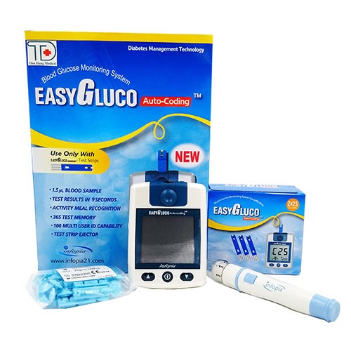 Máy đo đường huyết Easygluco trọn bộ Tặng 25 que thử và 25 kim