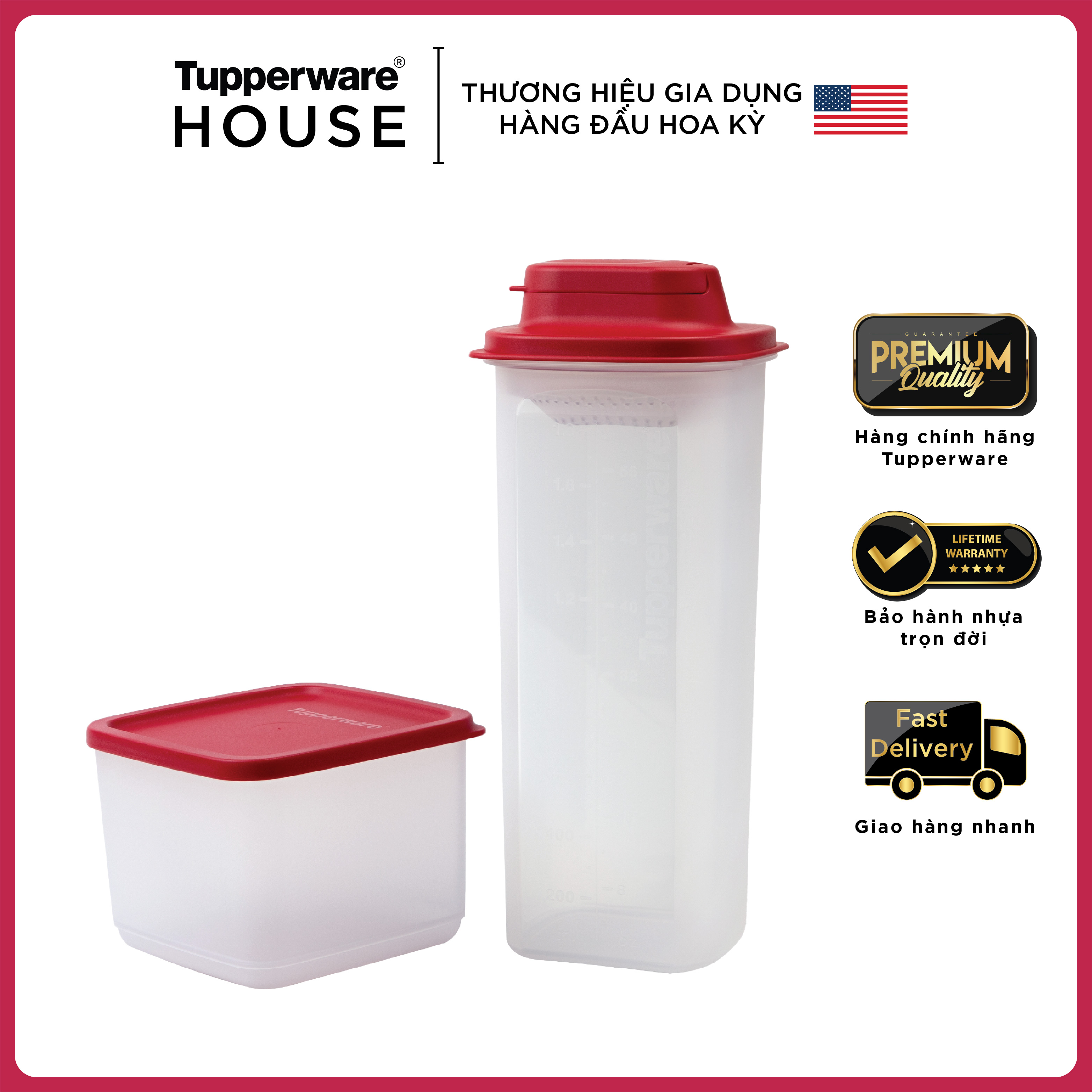 Bình nước và hộp Tupperware Tasty Set Gen II (Set 2) - Dung tích Bình 2L và hộp 1L