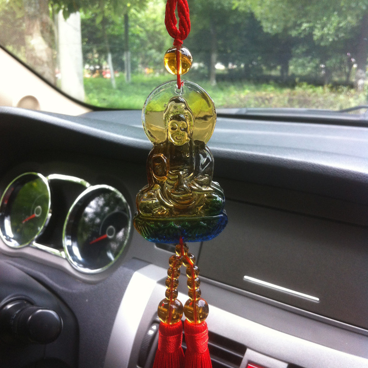 Dây treo kính chiếu hậu xe ô tô, xe hơi, Pha Lê Hình Phật, Nút Thắt Cát Tường, Kèm hộp gấm lót Nhung nỉ