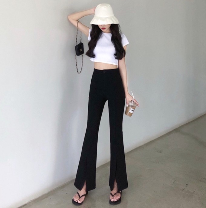 Quần loe cạp cao 2 cúc dáng dài⚡️ sang chảnh ⚡️ống loe, cạp cao,chất dày dặn, mặc lên chân siêu hot m12