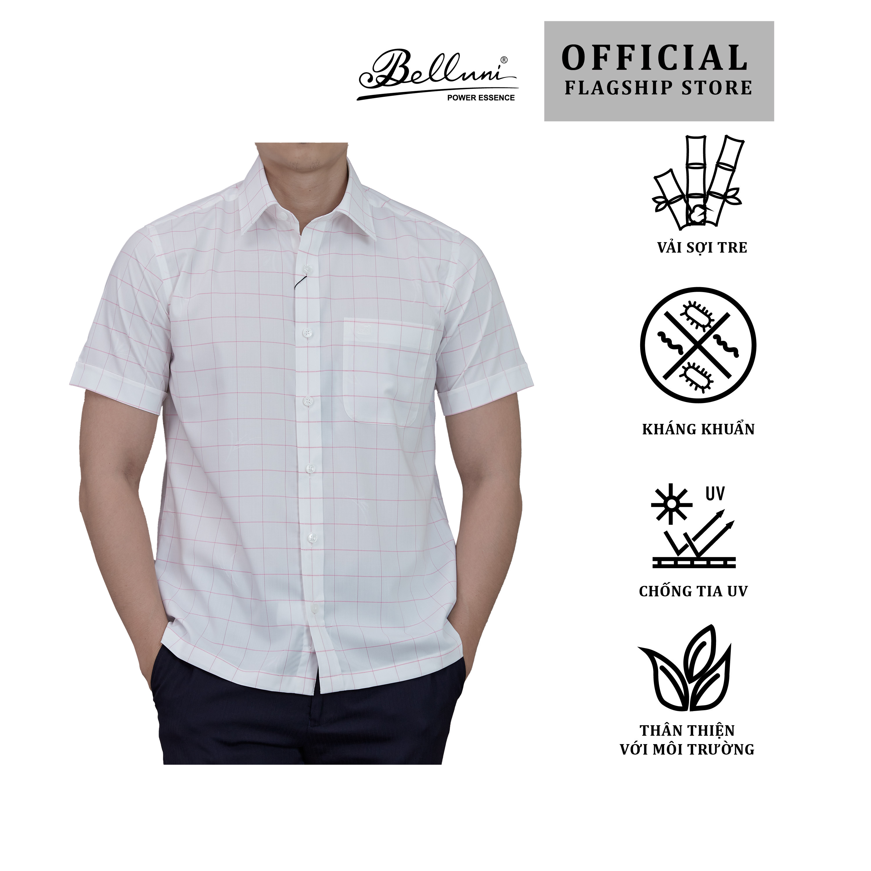 Áo sơ mi nam ngắn tay cao cấp BELLUNI vải sợi tre - ABN.BPS.BE.271.W1