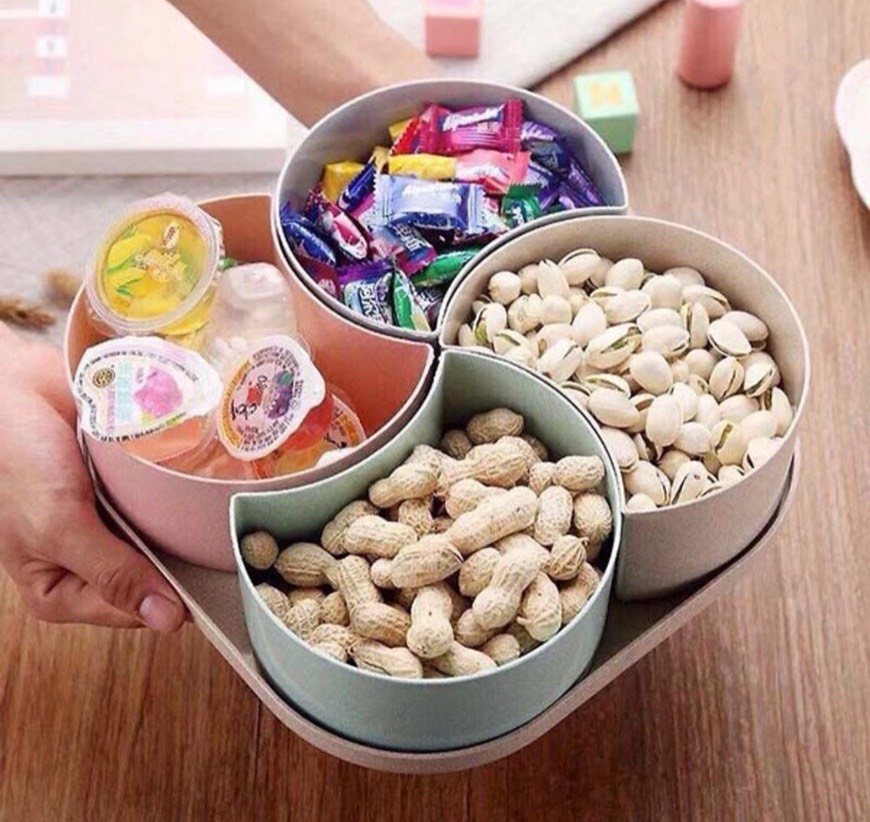 Hộp mứt tết 4 ngăn Việt Nhật màu sắc nhã nhặn (MSP: 5636). Khay vuông đựng bánh kẹo hoa quả trái cây có nắp.