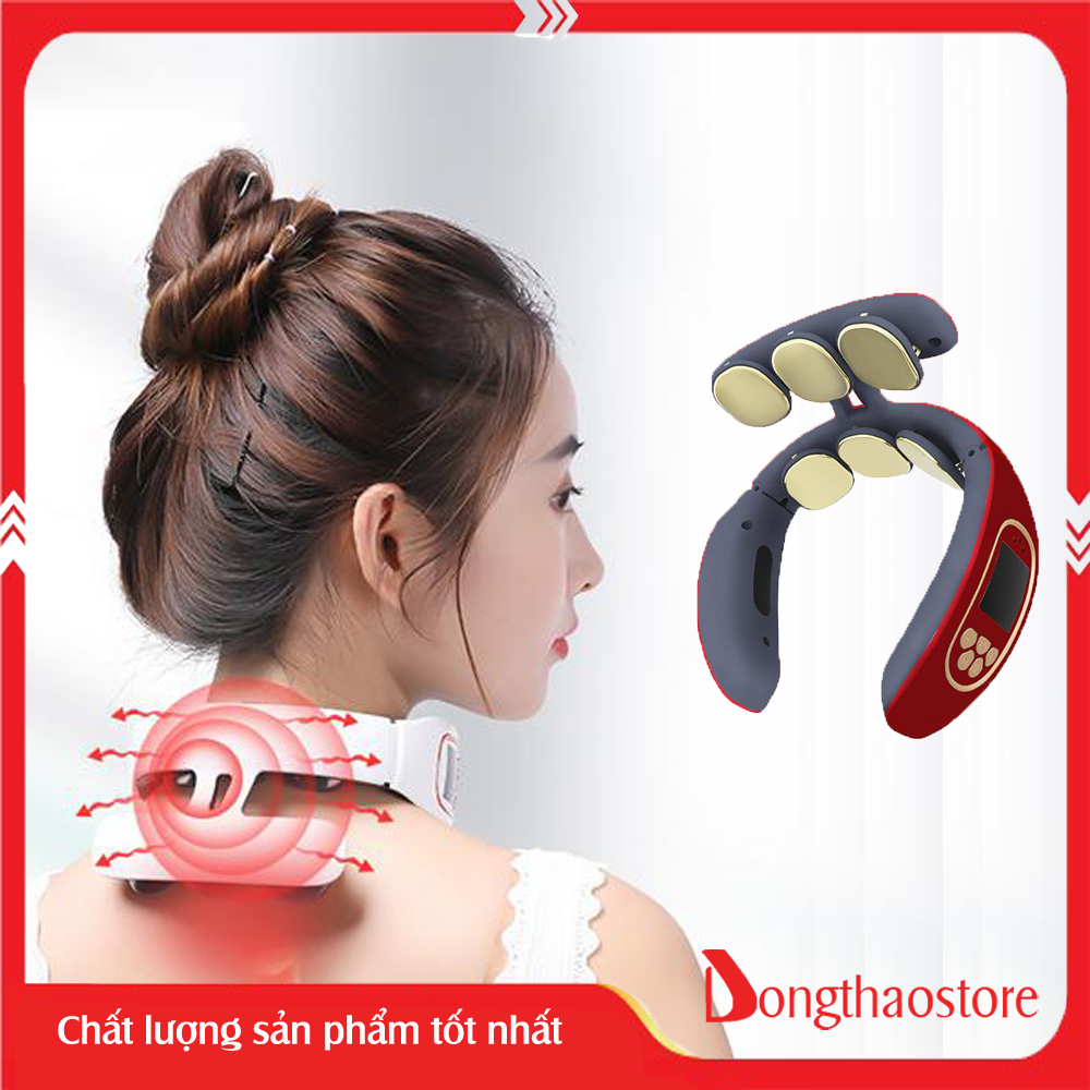 Máy massage cổ vai gáy 6D xung điện tặng kèm 2 miếng dán mát xa xung điện, máy mát xa điện xung