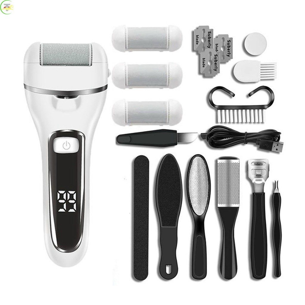 Bộ chà gót chân 10 phụ kiện, Máy chà gót 2 cấp độ hiển thị màn hình LCD