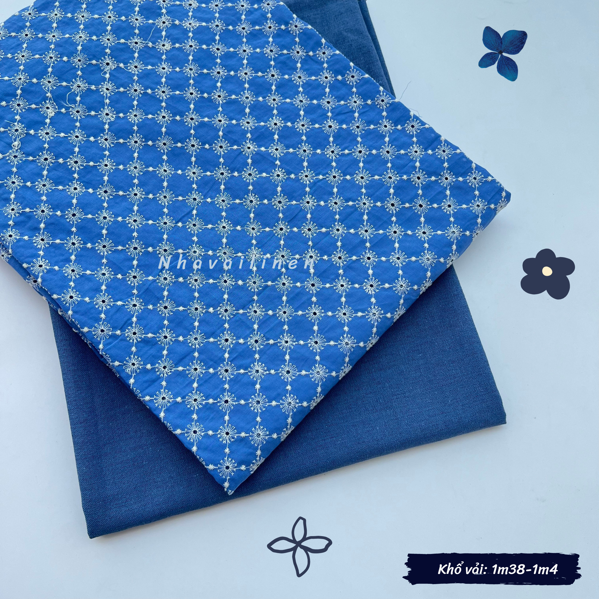 Vải boi thêu hoạ tiết hoa nhiều cánh êm ái, mỏng nhẹ, sang trọng - nhà vải linen