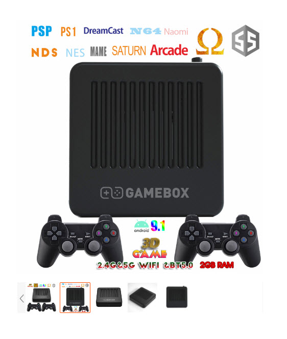 Máy chơi game gamebox g11 2022 kiêm tv box - 2 tay cầm không dây–chơi game psp/ps1/n64/dreamcast/nes/snes/gba/gbc/mame/arcade/sega...