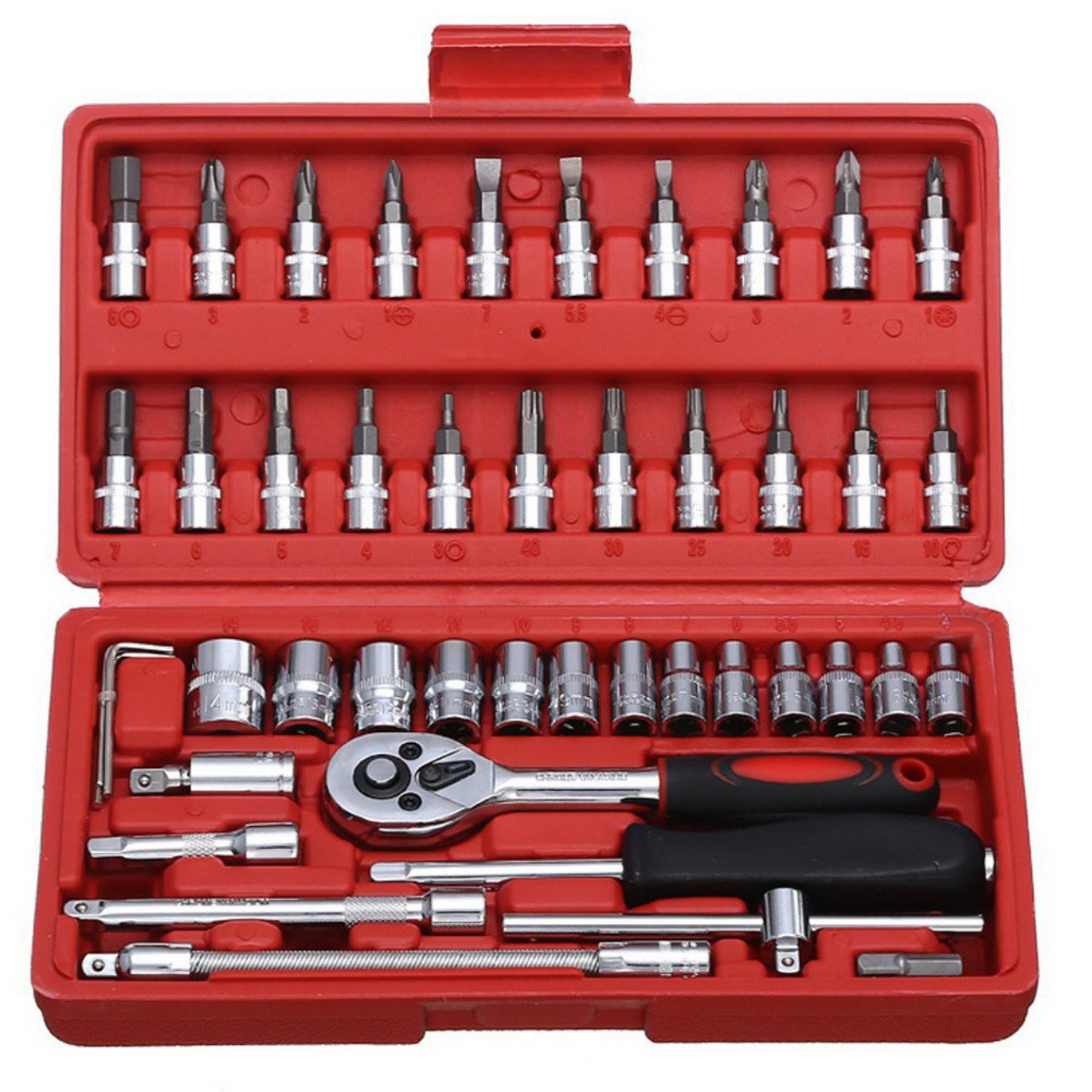 (HCM Ship Hỏa Tốc) Ảnh Thật Bộ Đồ Nghề Sửa Xe Hơi Xe Máy 46 Món - Bộ Tuýp Và Đầu Khẩu Đủ Chi Tiết - Hộp Dụng Cụ Sửa Chữa Đa Năng 46 Chi Tiết