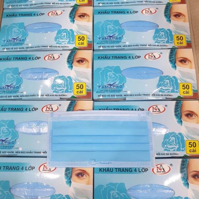 Khẩu Trang Y Tế 4 Lớp , Hộp Khẩu Trang Kháng Khuẩn Chuẩn Hộp 50 Cái Có Giấy Chứng Nhận