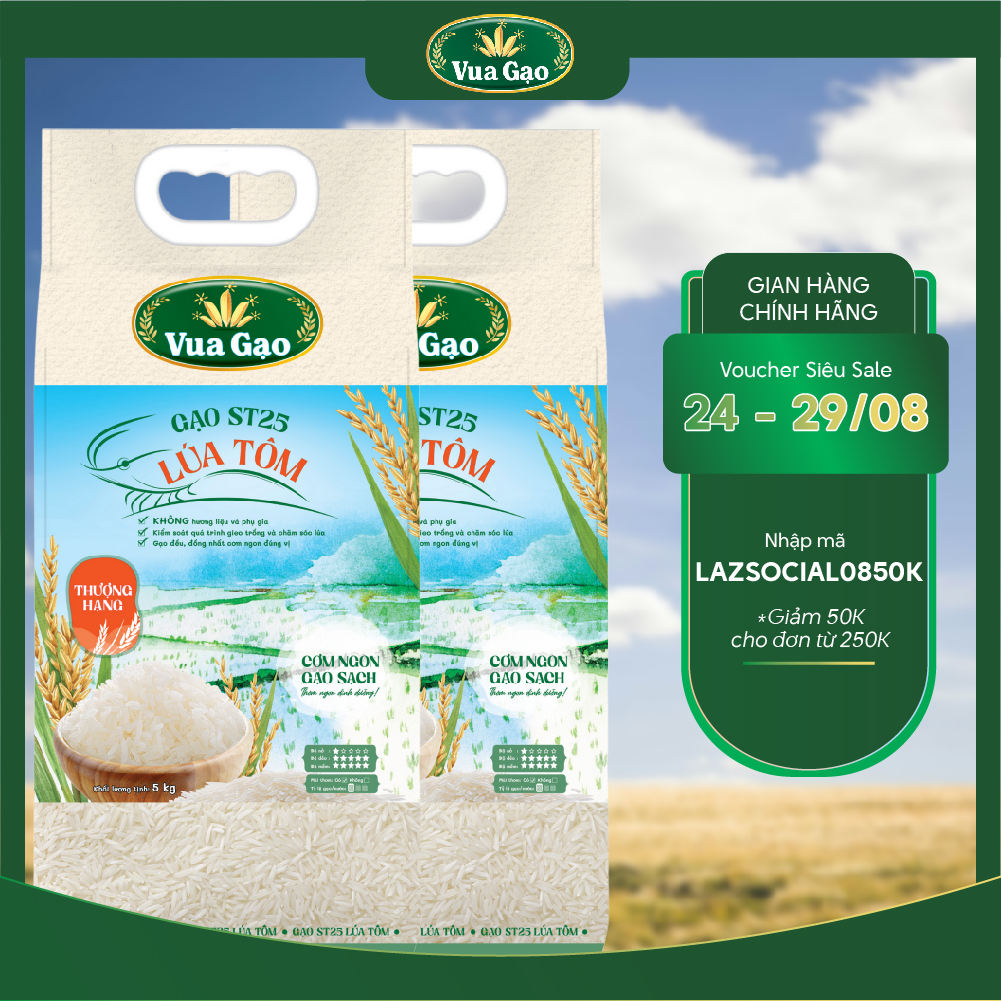 Combo 2 túi gạo st25 lúa tôm - chính hãng vua gạo - túi 5kg