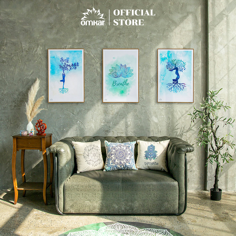 Bộ 3 tranh Canvas Hơi Thở Omkar khung composite trang trí phòng tập, phòng khách, homestay, spa, không gian thiền, làm quà tặng