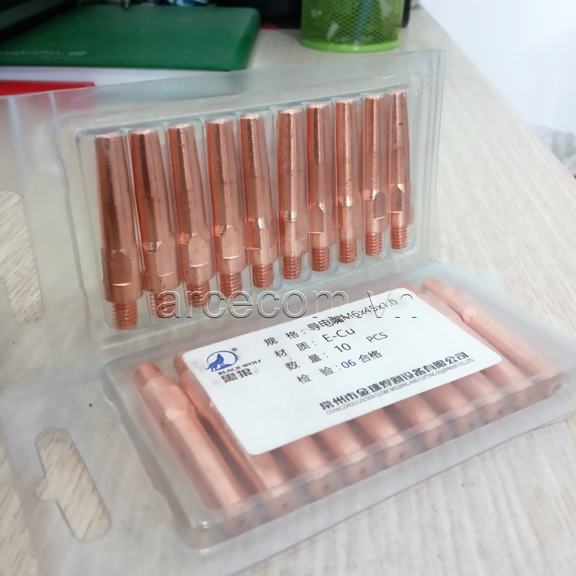 Bép hàn mig m6x45x0.8-1.6mm black wolf - vỉ 10 cái