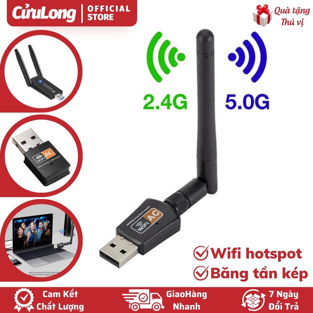 USB Thu Phát Wifi 600Mbps 1300Mbps, Băng Tần Kép 5G 2.4G Tốc Độ Cao cho PC máy tính, Laptop hư Card 