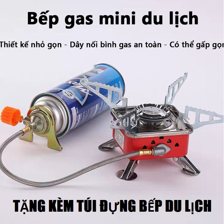 (GIAO NHANH 2 GIỜ)Bếp Gas Du Lịch Dã Ngoại Mini Xếp Gọn . có dây an toàn TẶNG kèm túi đựng