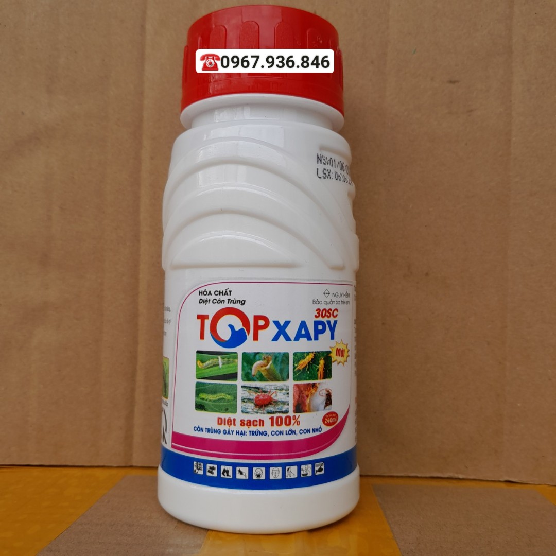 Topxapy 30SC chai 240ml, Hoạt Chất Chlorfenapyr 20%w/v + Pyriproxyfen 10% w/v, Trừ bọ trĩ ,bọ cánh tơ, sâu cuốn lá, sâu đục thân, sâu xanh, sâu đục cuốn quả, nhện đỏ, dạnh SC rất mát không gây nóng, Nông Nghiệp HG