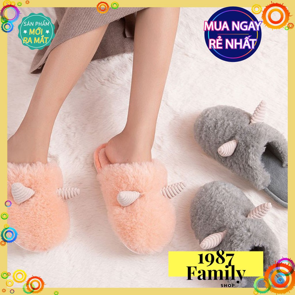 Dép Lông Đi Trong Nhà  -Dép Văn Phòng Phối Sừng Kỳ Lân Dễ Thương♥️ Dép Lông Unisex Mềm Mịn ♥️Có size Nam Nữ ♥️PKG0110