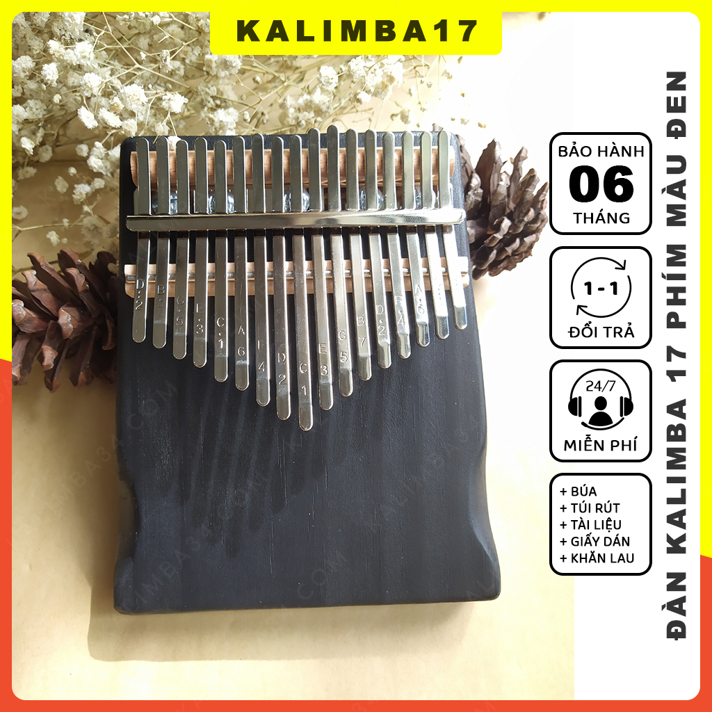 High-grade solid black Mahogany 17-key kalimba, engraved thumb piano