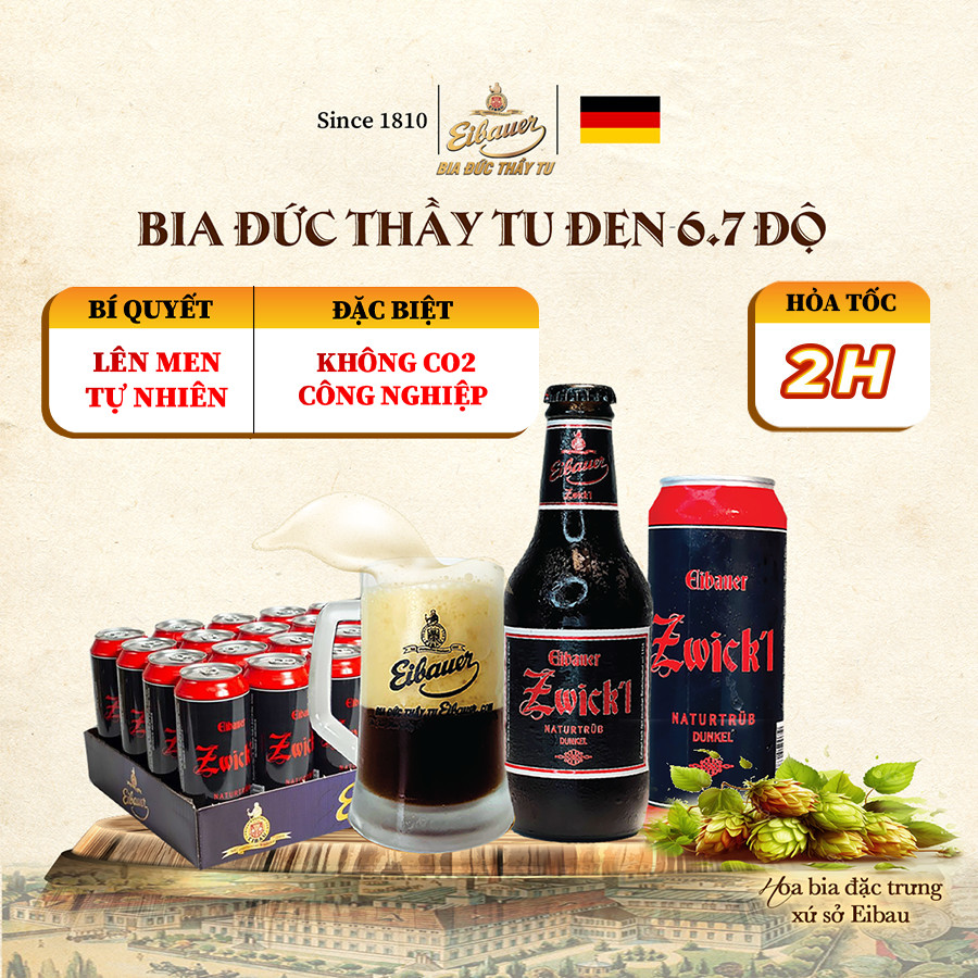 [BIA ĐỨC_SINCE 1810] Bia Tươi Thầy Tu EIBAUER ZWICK'L NATURTRUB DUNKEL 6.7 Độ - Hương Vị Độc Tôn Caramel Rang Cháy