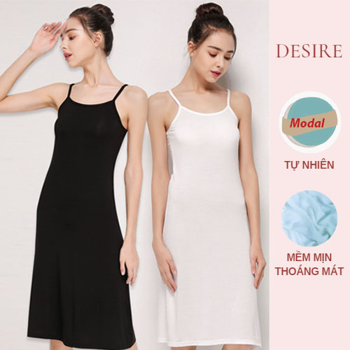 Đầm hai dây - Váy đầm mặc lót thun modal (Gỗ sồi) dáng suông cổ thuyền Desire VNN-0044N