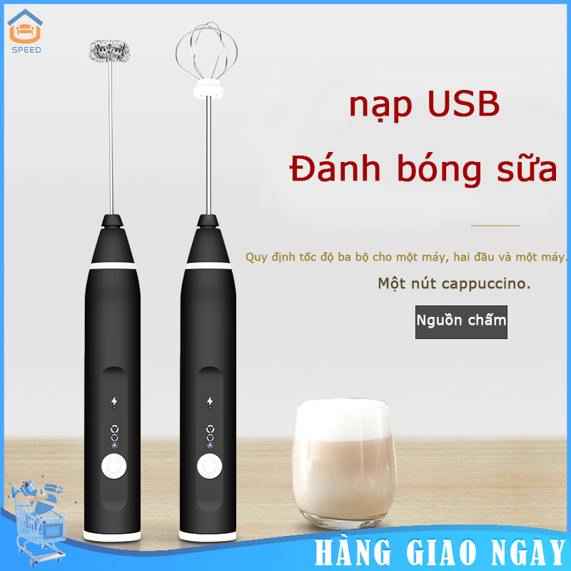 [HÀNG CÓ SẴN]Máy đánh Trứng Cầm Tay Kèm Máy Tạo Bọt Cafe Chạy Điện Sạc USB