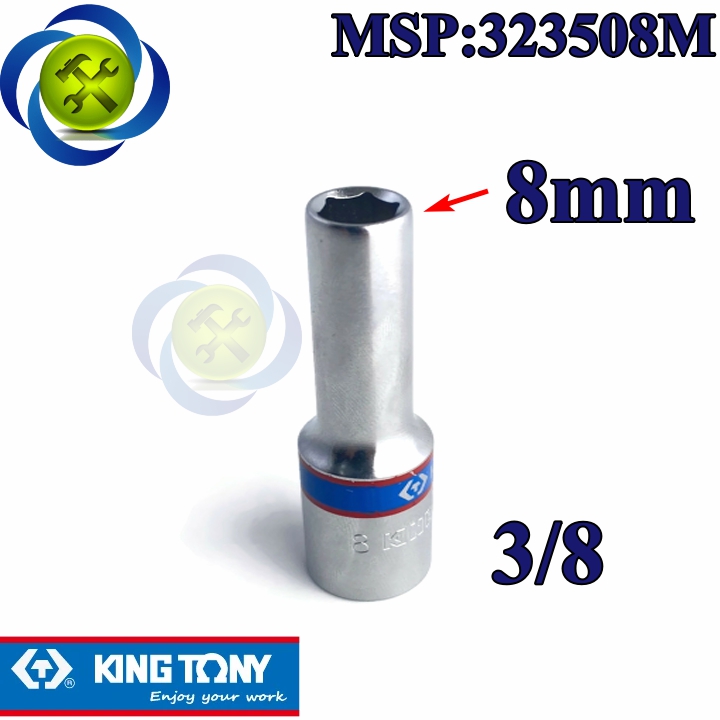 Tuýp 3/8 inch 08mm 6 cạnh màu trắng loại dài kingtony 323508m