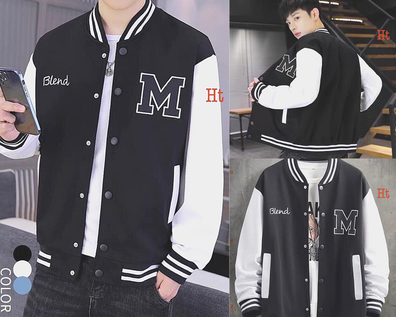 Áo khoác bomber nam nữ- áo khoác phối tay da in chữ M hàn quốc