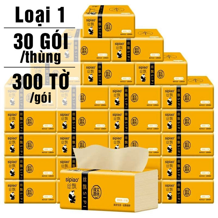 Thùng 30 Gói Giấy Ăn Gấu Trúc Chính Hiệu Sipiao 3 Lớp