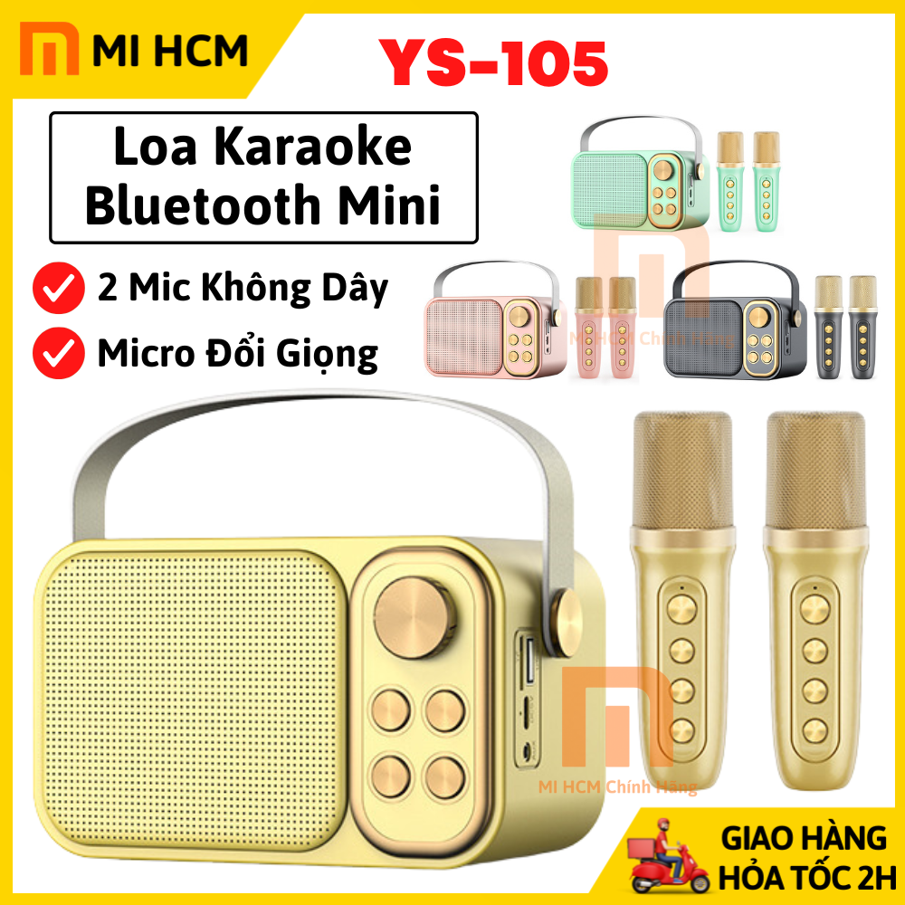 Loa karaoke bluetooth YS-105 tặng kèm 2 mic không dây, Hỗ trợ micro đổi giọng nói, Loa karaoke mini, Di động, Đa năng, Loa bluetooth karaoke, Loa karaoke xách tay, Loa karaoke gia đình hát karaoke cực hay