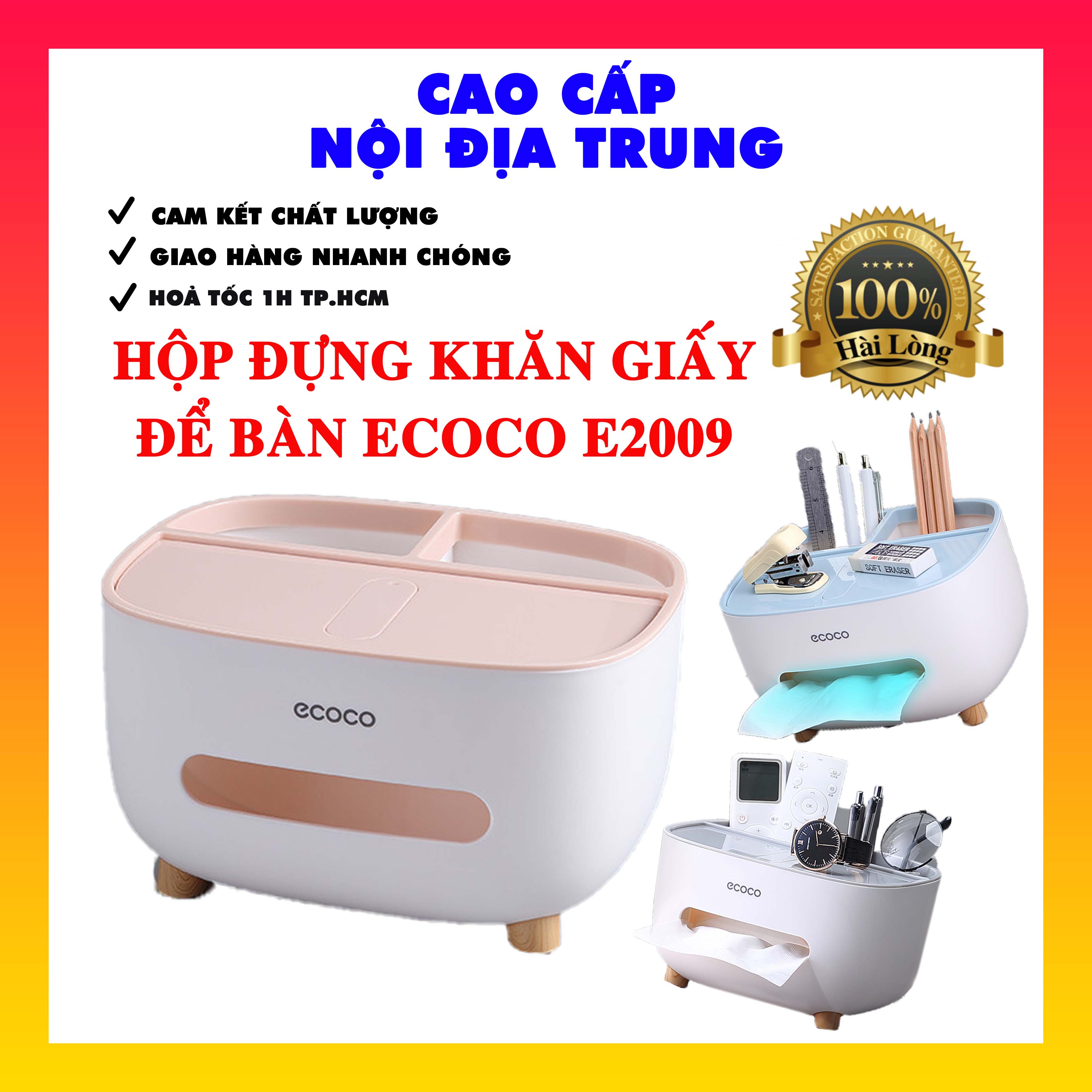 Hộp đựng khăn giấy để bàn thông minh, tiện lợi. Ecoco E2009, đa năng, mẫu mới Hàng chính hãng cao cấp