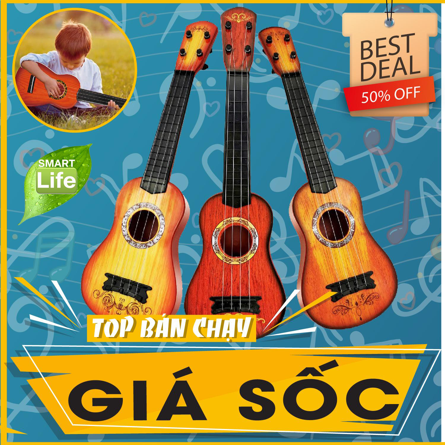[Hàng Mới về] Đàn Ukulele Nhỏ Đàn Guitar Mini 4 Dây Có Thể Chơi Giáo Dục Sớm Đồ Chơi Âm Nhạc - Đàn Ghita cho bé (nhựa, màu giả gỗ , mẫu hoạt hình)