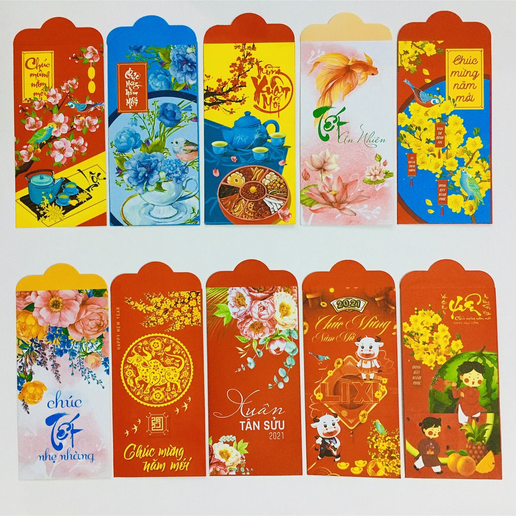 Sỉ 200 bao lì xì hot được chọn mẫu tặng kèm túi ninong giấy in đẹp loại 1