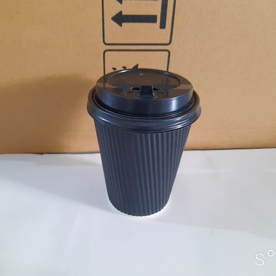 Lốc 10 Ly giấy cà phê uống nóng 270ml kèm nắp nhựa đen