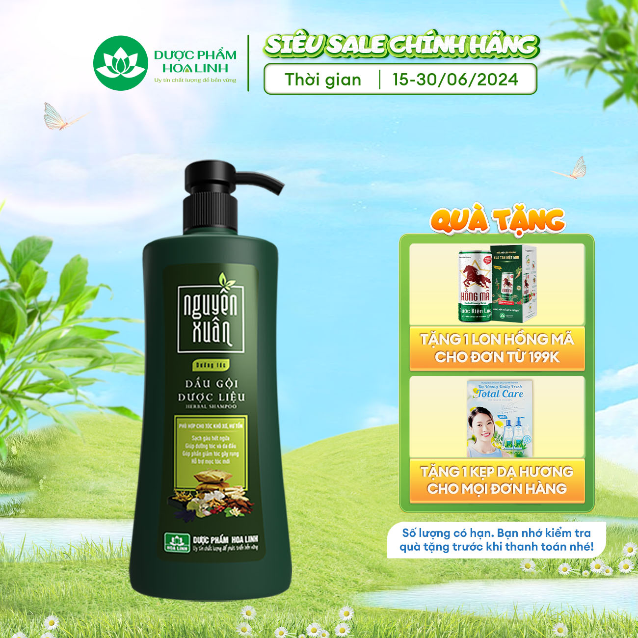 {MỚI} Dầu gội dược liệu Nguyên Xuân xanh dưỡng tóc 450ml - Tặng thêm 50ml giá không đổi