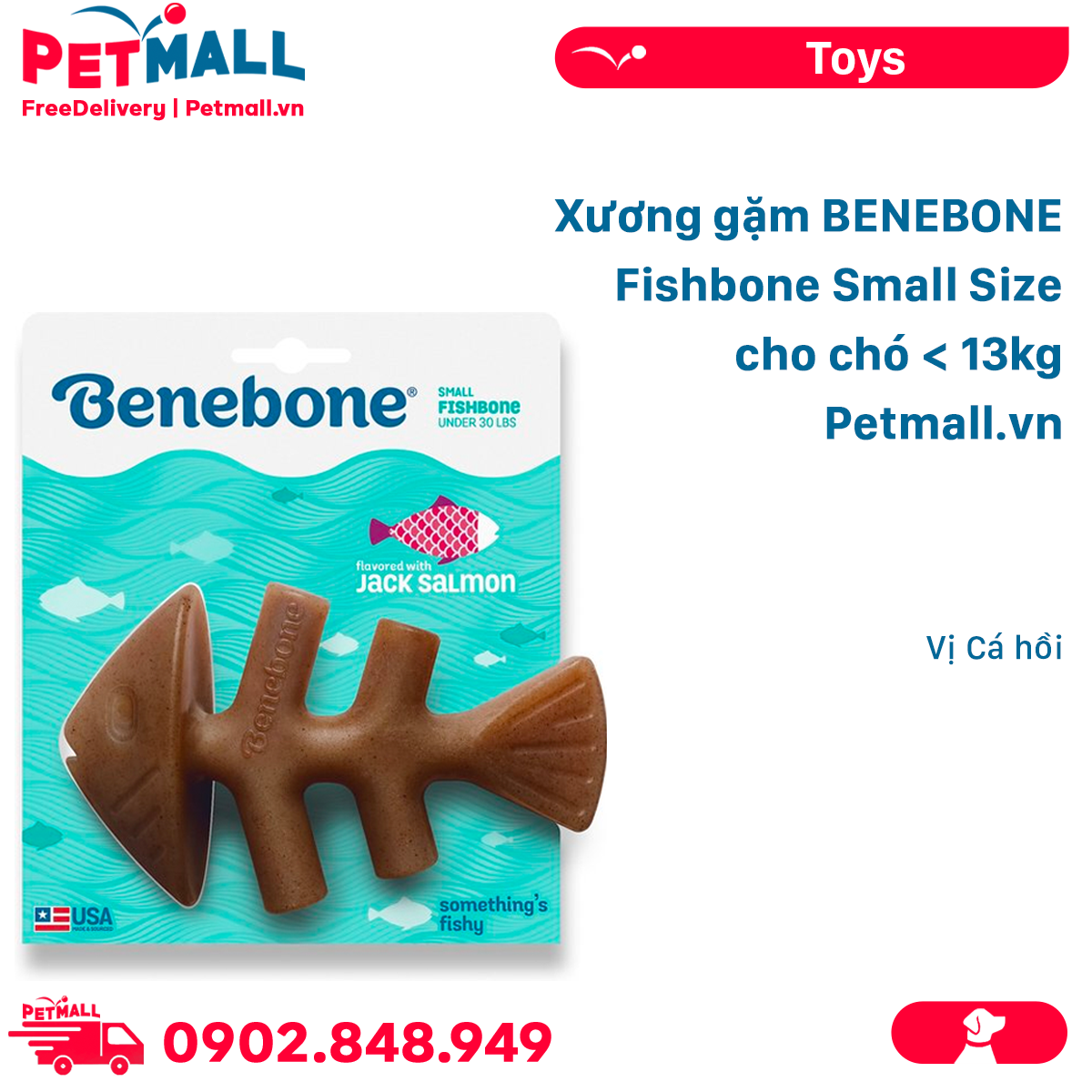 Xương gặm BENEBONE Fishbone Small Size cho chó < 13kg - Vị Cá hồi Petmall