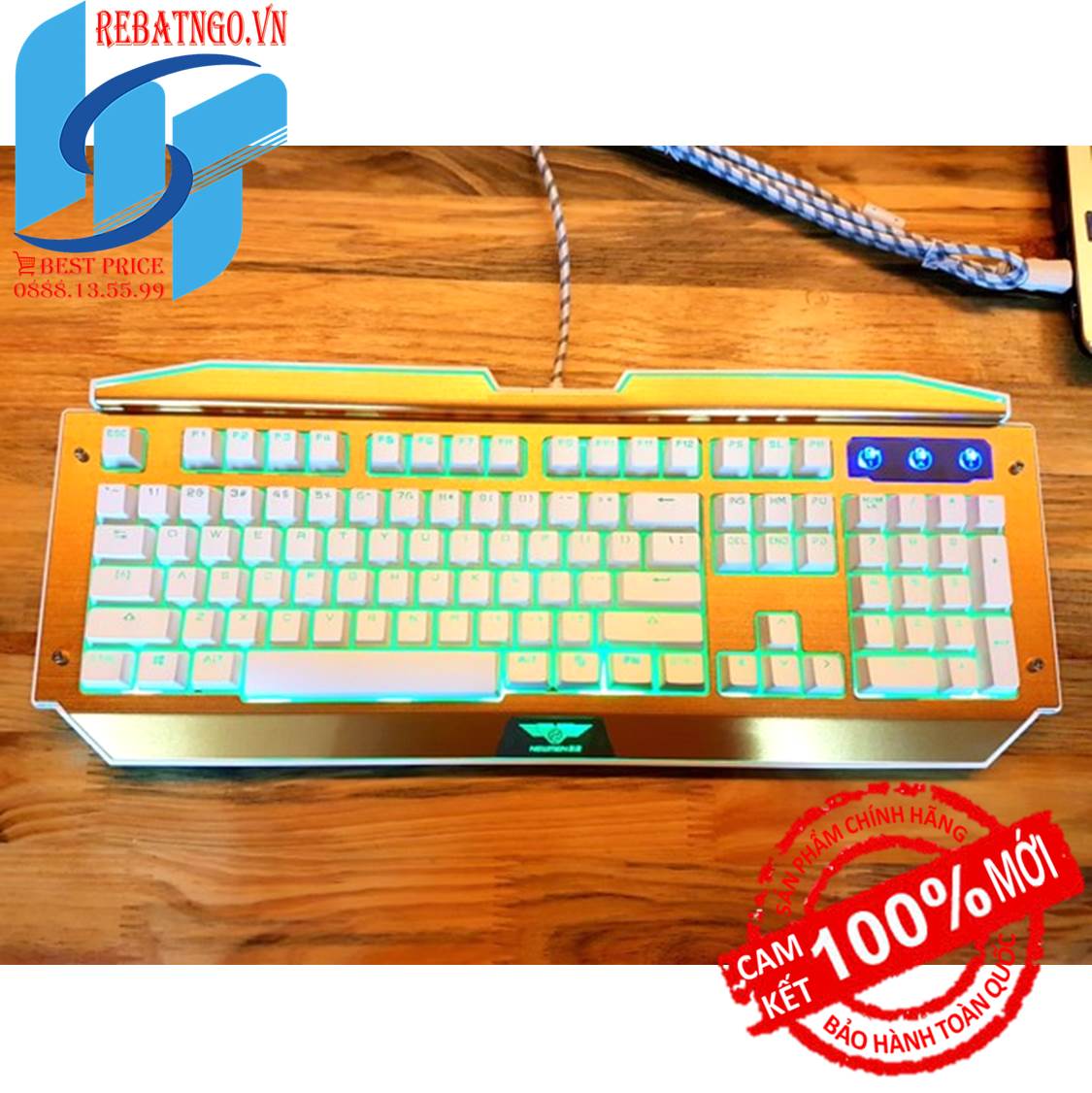 Bàn phím bán cơ Gaming Newmen GM100S Led xuyên chữ đỏ xám - Vàng trắng