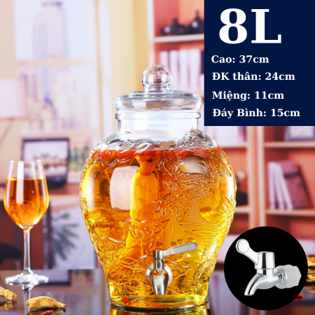Bình ngâm rượu thuỷ tinh Chum Rồng 8 Lít