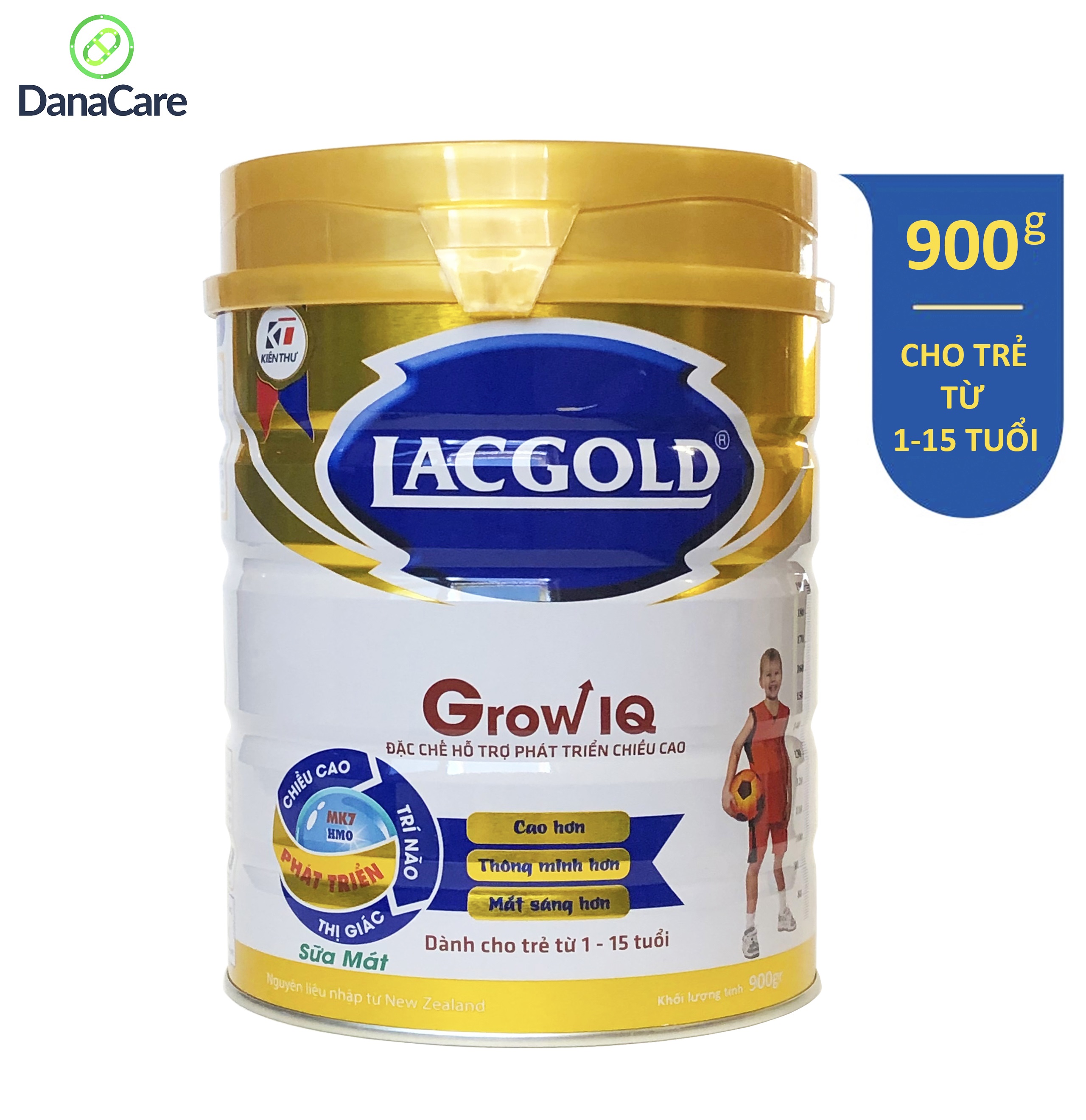 Sữa bột cho bé Lacgold Grow IQ tăng chiều cao 1-15 tuổi 900 gram