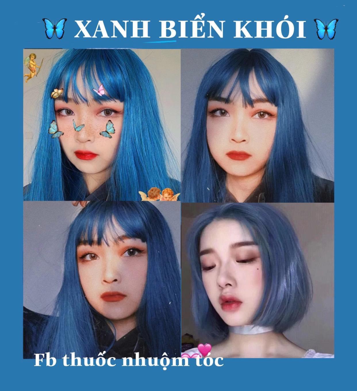 Thuốc nhuộm tóc màu Xanh biển + Tặng trợ nhuộm, gang tay