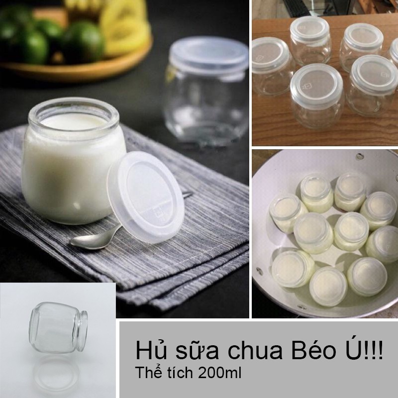 [Bộ 12] Hủ lọ làm sữa chua 200ml - Thủy tinh trong suốt