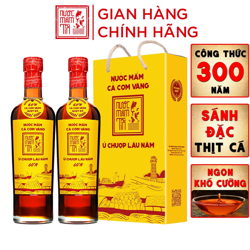 Cặp 2 cá vàng - 60n - 500ml nước mắm tĩn cá cơm vàng ruột đỏ độ đạm 60n chai thuỷ tinh 500ml nước mắm truyền thống sạch